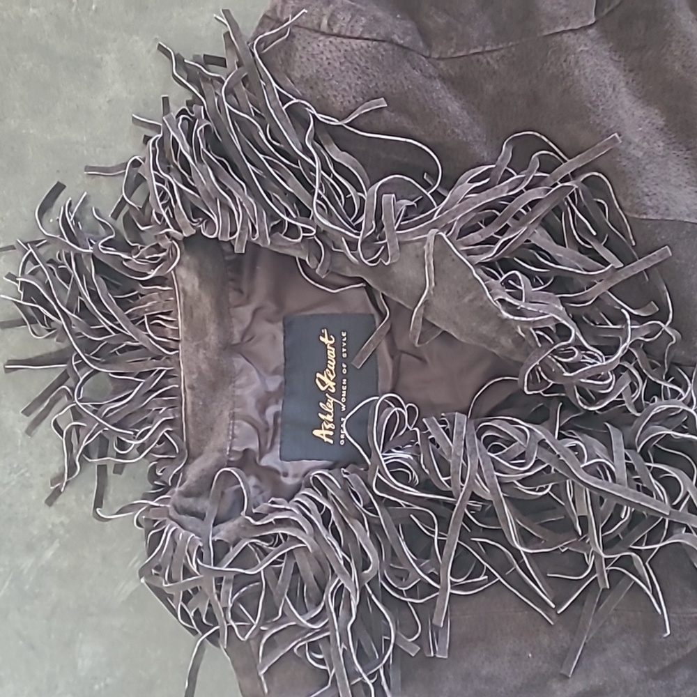 SUEDE LONG BROWN COAT WITH FRINGE TASSELS - Picture 2 of 8